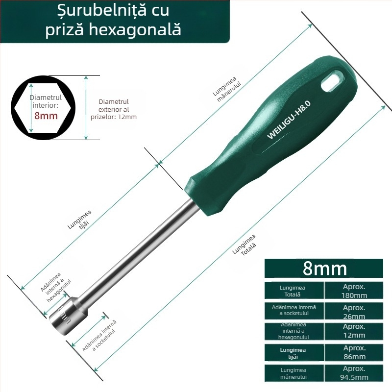 Cheie cu soclu hexagonal, oțel cu conținut mare de carbon, finisaj oglindă