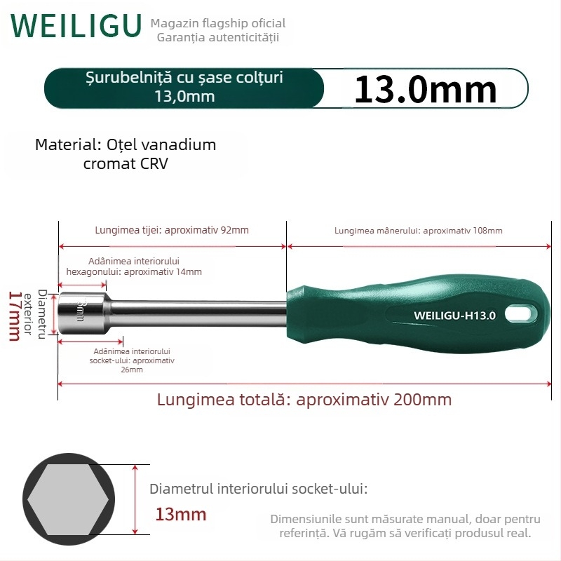 Cheie cu soclu hexagonal, oțel cu conținut mare de carbon, finisaj oglindă