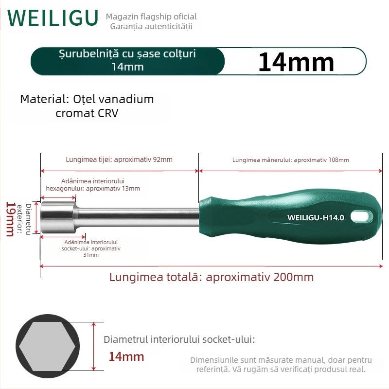 Cheie cu soclu hexagonal, oțel cu conținut mare de carbon, finisaj oglindă