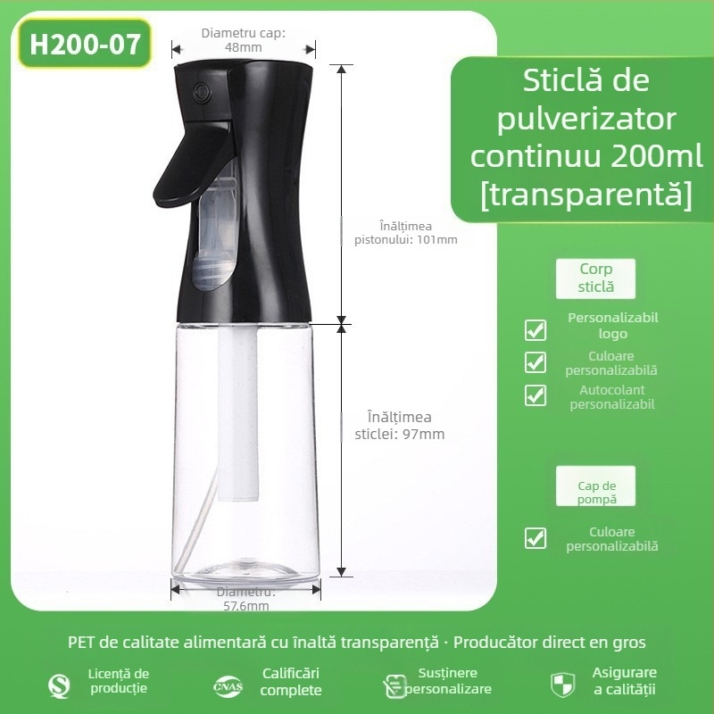 Sticlă spray cu suprafață mată, material PET, imprimare prin serigrafie, origine Zhejiang, marcă Senjia Plastic Industry, fără personalizare