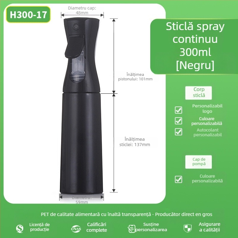 Sticlă spray cu suprafață mată, material PET, imprimare prin serigrafie, origine Zhejiang, marcă Senjia Plastic Industry, fără personalizare