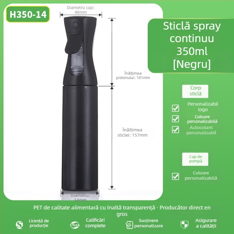 Sticlă spray cu suprafață mată, material PET, imprimare prin serigrafie, origine Zhejiang, marcă Senjia Plastic Industry, fără personalizare