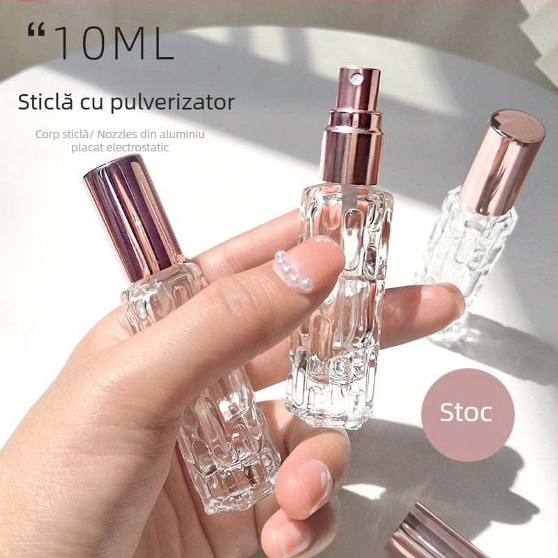 Sticlă de parfum din sticlă suflată, cu pulverizator și difuzor cu bile metalice