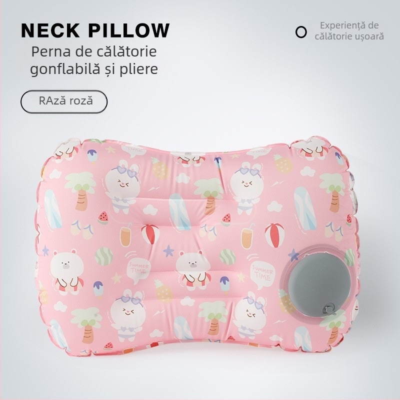 Pernă de călătorie gonflabilă – model pătrat FlyingBear, 10 cm grosime, PVC ecologic, greutate 100 g