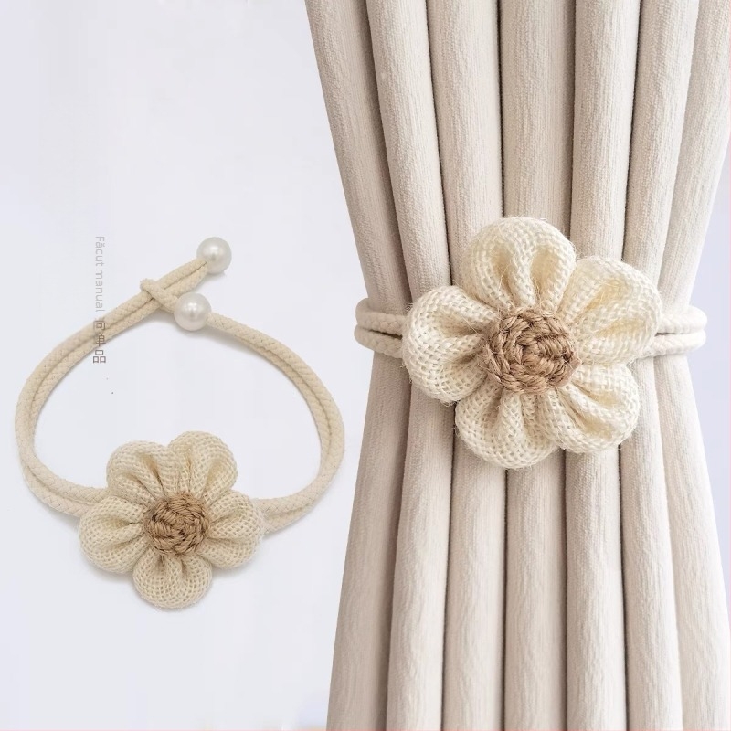 Guanrui curele pentru perdele din bumbac și in cu model floral, șnur reglabil de depozitare, stil minimalist