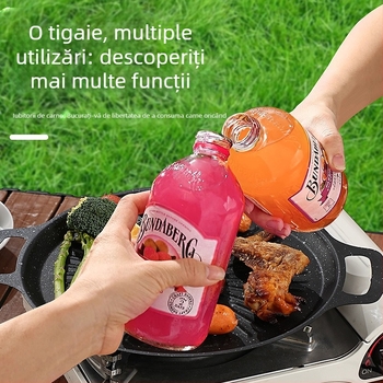 Tigaie grill circulară pentru camping din fier – portabilă, fără fum, antiaderentă, ușor de curățat