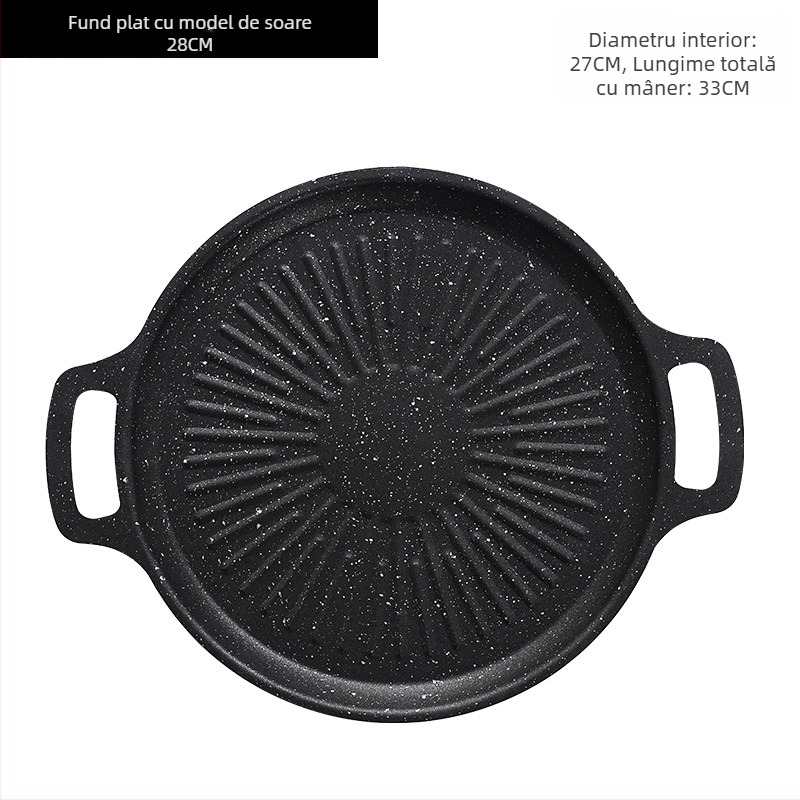 Tigaie grill circulară pentru camping din fier – portabilă, fără fum, antiaderentă, ușor de curățat