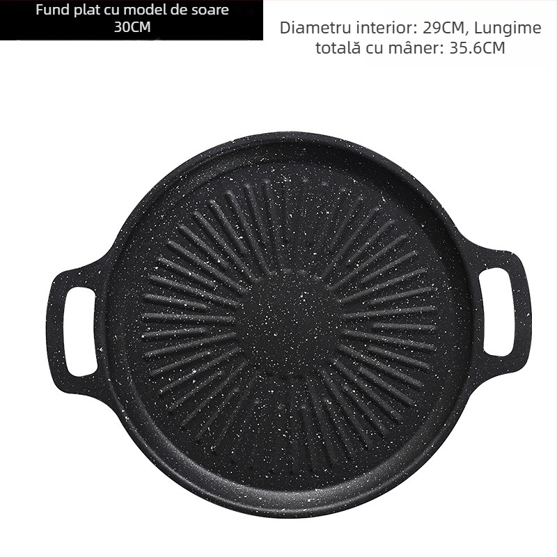 Tigaie grill circulară pentru camping din fier – portabilă, fără fum, antiaderentă, ușor de curățat