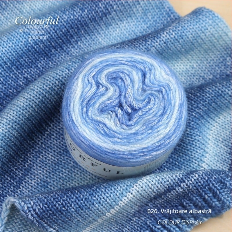 Ghem de lână gradient pentru tricotat manual – Spray-spun, grosime medie