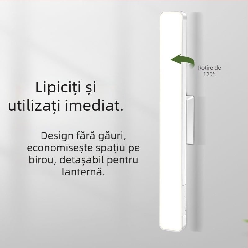 Lampă LED pentru noptieră cu atașare magnetică, protecție a ochilor, comutator tactil, reglaj intensitate, baterie litiu încorporată