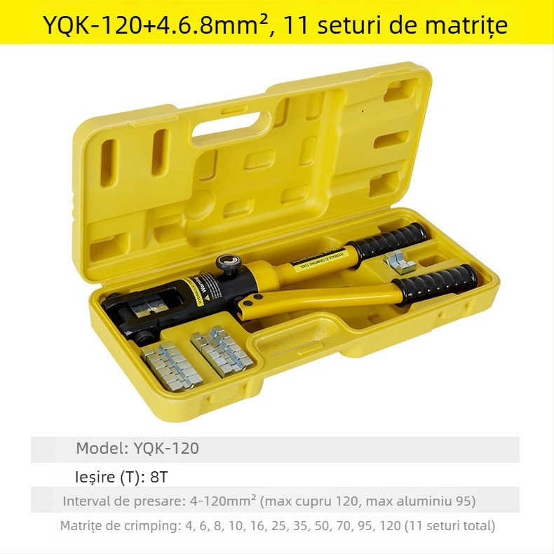 Clește hidraulic manual pentru cabluri, vârfuri cupru-aluminiu – 40Cr, model YQK70120240300, cabluri 4–70 mm², instrument electric portabil