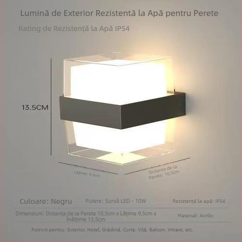 Lampa de perete exterior, design Nordic minimalist pentru coridoare, carcasă ABS, fără reglaj, timp de rulare peste 36 de ore