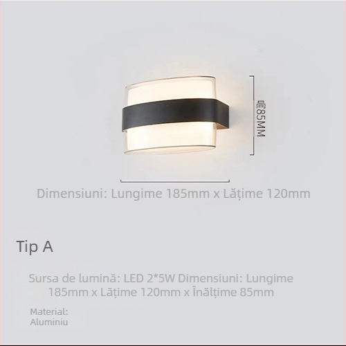 Lampa de perete exterior, design Nordic minimalist pentru coridoare, carcasă ABS, fără reglaj, timp de rulare peste 36 de ore