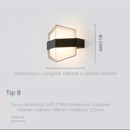 Lampa de perete exterior, design Nordic minimalist pentru coridoare, carcasă ABS, fără reglaj, timp de rulare peste 36 de ore