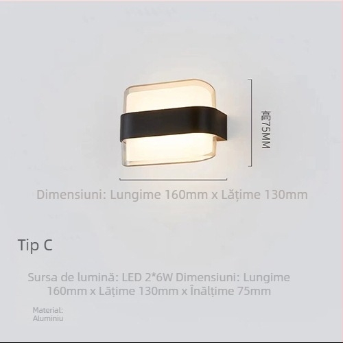 Lampa de perete exterior, design Nordic minimalist pentru coridoare, carcasă ABS, fără reglaj, timp de rulare peste 36 de ore