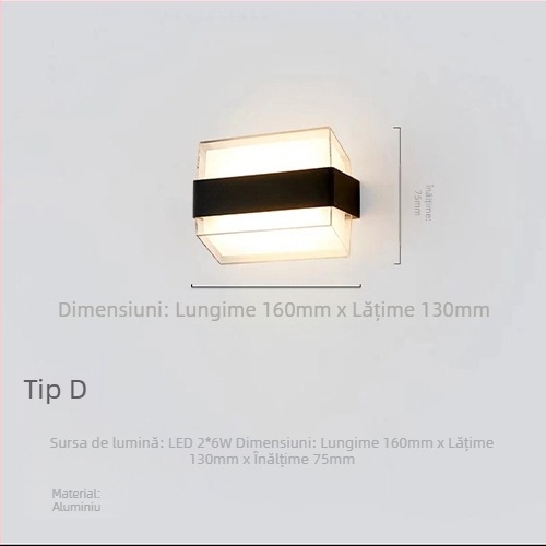Lampa de perete exterior, design Nordic minimalist pentru coridoare, carcasă ABS, fără reglaj, timp de rulare peste 36 de ore