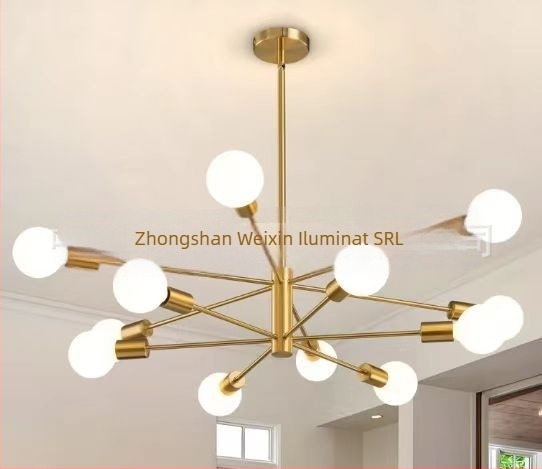 Lustră din fier forjat, iluminare LED, 110V, cu mai multe capete, rază 15–30㎡, model BK3090