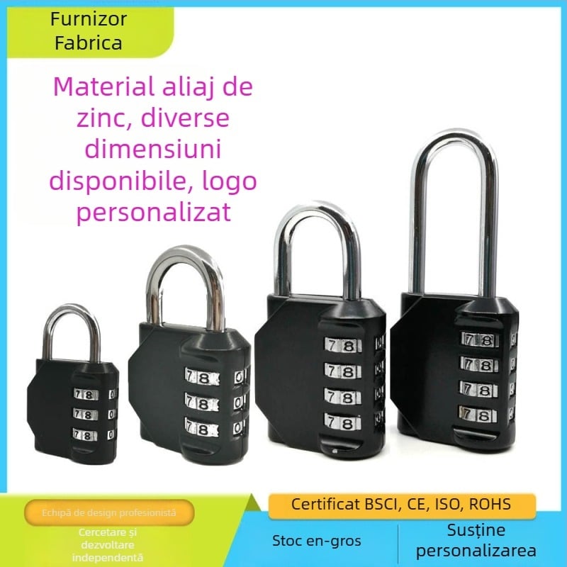CH-604 aliaj de zinc, încuietoare mecanică cu combinație de 4 cifre pentru dulapuri și bagaje — grosimea tijelor de blocare 6 mm, distanța 20×24 mm