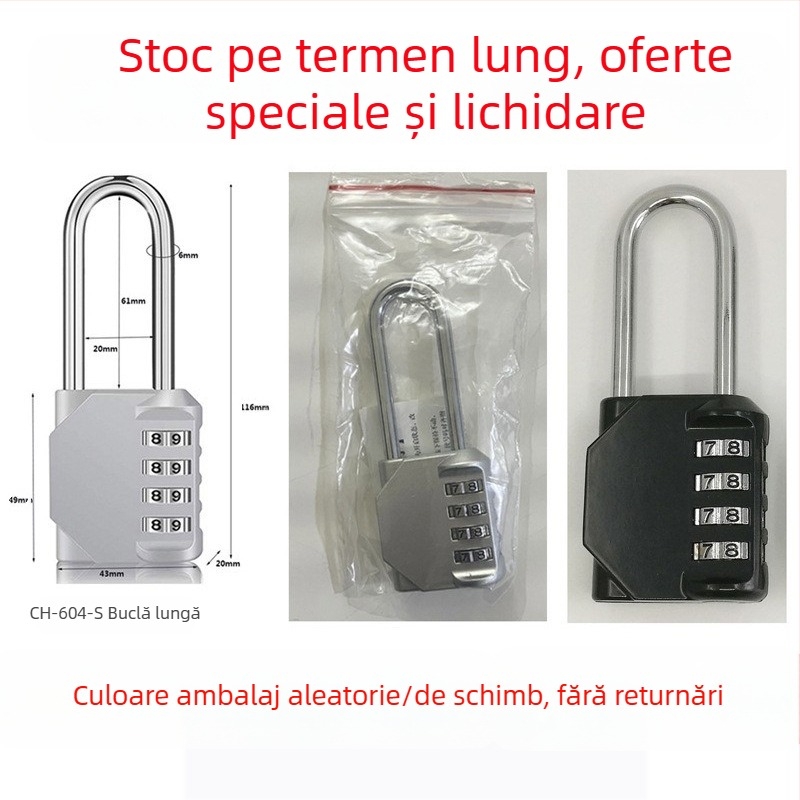 CH-604 aliaj de zinc, încuietoare mecanică cu combinație de 4 cifre pentru dulapuri și bagaje — grosimea tijelor de blocare 6 mm, distanța 20×24 mm