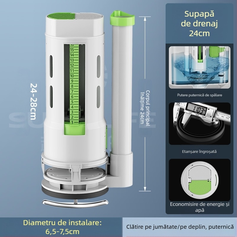 Set supape pentru toaletă: supapă de alimentare, supapă de evacuare, potrivire universală, plutitor rezervor