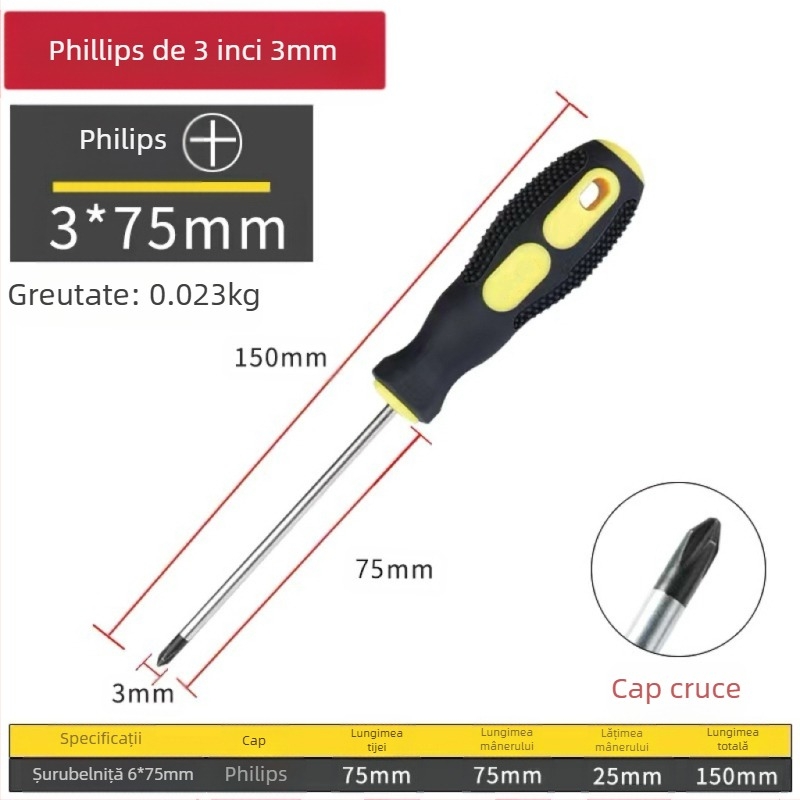 Șurubelniță cu cap încrucișat, magnetică și izolată, din oțel Cr-V crom-vanadiu, cu mâner PP+ABS