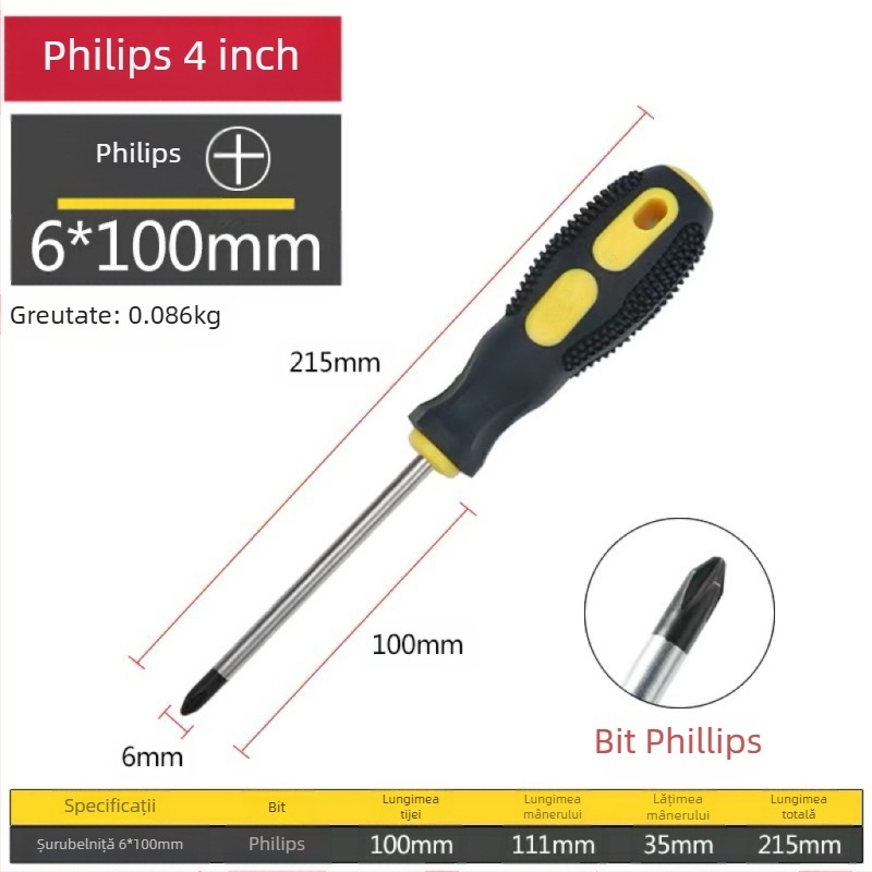 Șurubelniță cu cap încrucișat, magnetică și izolată, din oțel Cr-V crom-vanadiu, cu mâner PP+ABS