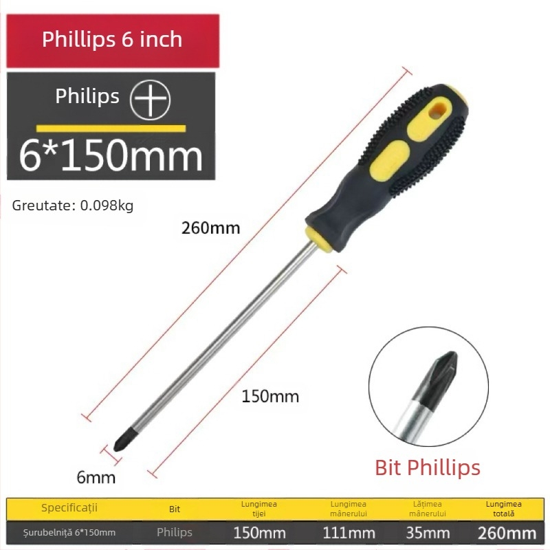 Șurubelniță cu cap încrucișat, magnetică și izolată, din oțel Cr-V crom-vanadiu, cu mâner PP+ABS