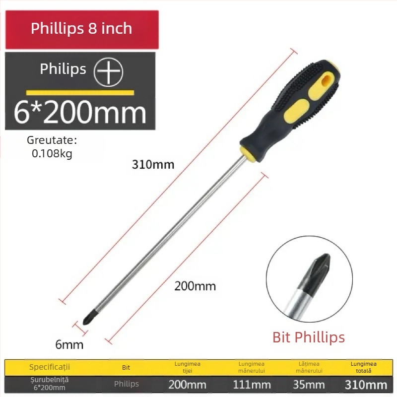 Șurubelniță cu cap încrucișat, magnetică și izolată, din oțel Cr-V crom-vanadiu, cu mâner PP+ABS