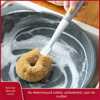 Berger Perie de Curățare a Oalelor cu Mâner Lung, Fibră de Cocos, Non-Scratch, Rezistentă la Ulei – Perie Bucătărie pentru Oale și Vase, 2024