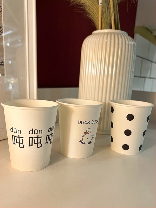 Pahar de hârtie de unică folosință cu strat lucios, 201–300 ml, model desen animat, pahar pentru lapte de soia, pentru băuturi reci