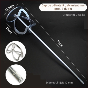 Cap de amestec pentru ciocan rotopercutor, vârf pătrat, palete duble pentru vopsea, construcție metalică