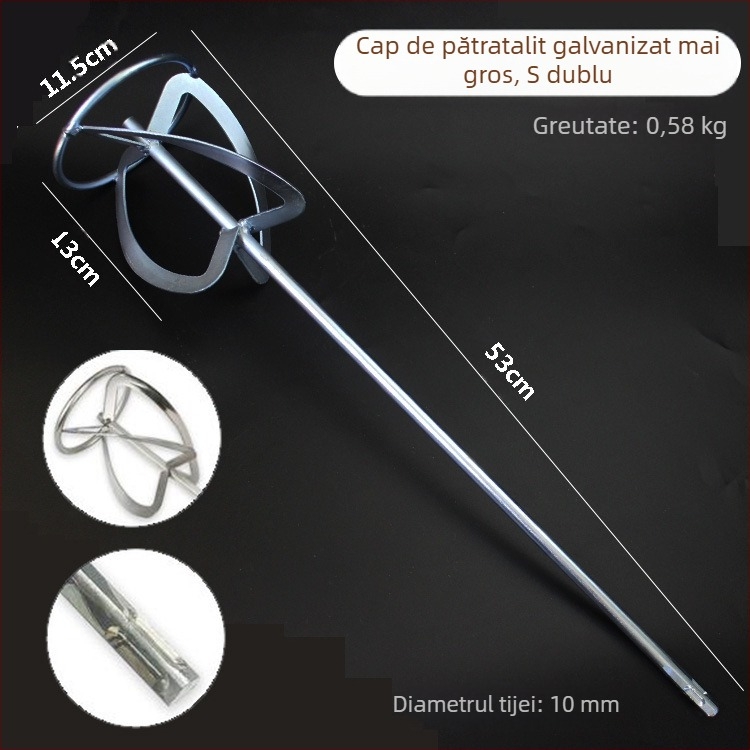 Cap de amestec pentru ciocan rotopercutor, vârf pătrat, palete duble pentru vopsea, construcție metalică