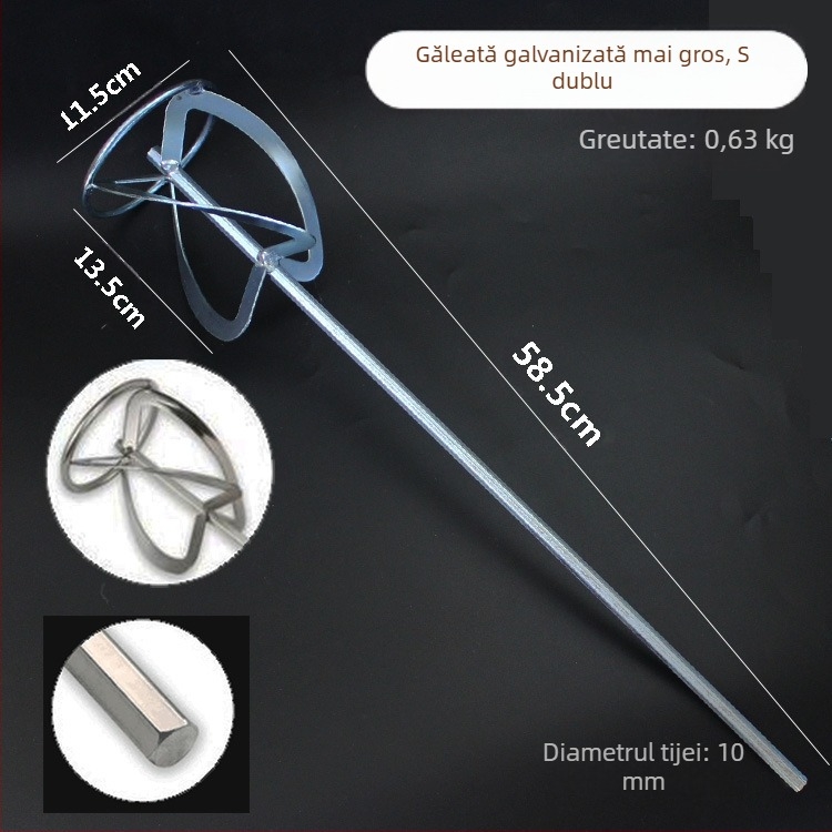 Cap de amestec pentru ciocan rotopercutor, vârf pătrat, palete duble pentru vopsea, construcție metalică