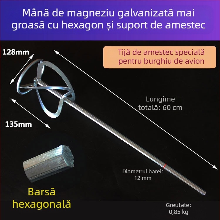 Cap de amestec pentru ciocan rotopercutor, vârf pătrat, palete duble pentru vopsea, construcție metalică