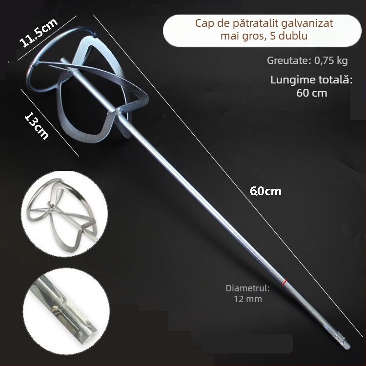 Cap de amestec pentru ciocan rotopercutor, vârf pătrat, palete duble pentru vopsea, construcție metalică