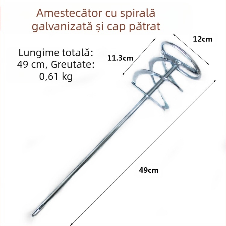 Cap de amestec pentru ciocan rotopercutor, vârf pătrat, palete duble pentru vopsea, construcție metalică