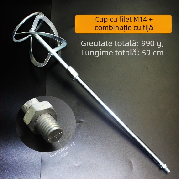 Cap de amestec pentru ciocan rotopercutor, vârf pătrat, palete duble pentru vopsea, construcție metalică