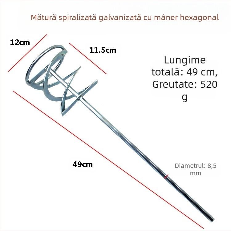 Cap de amestec pentru ciocan rotopercutor, vârf pătrat, palete duble pentru vopsea, construcție metalică