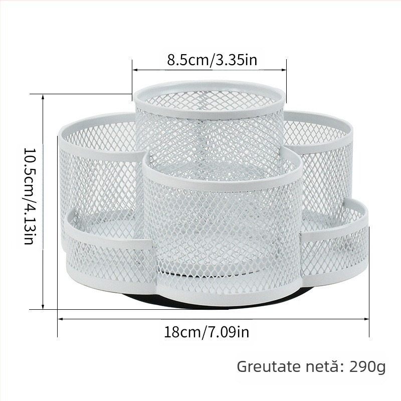 Suport metal pentru pix rotativ, formă circulară, model 02, rotație de 360°, imprimare logo disponibil