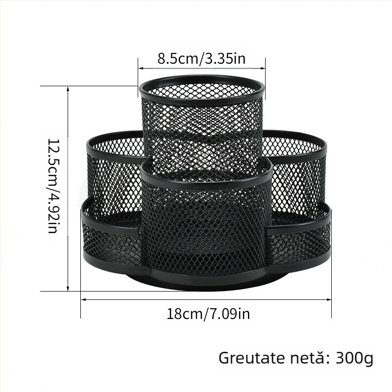 Suport metal pentru pix rotativ, formă circulară, model 02, rotație de 360°, imprimare logo disponibil