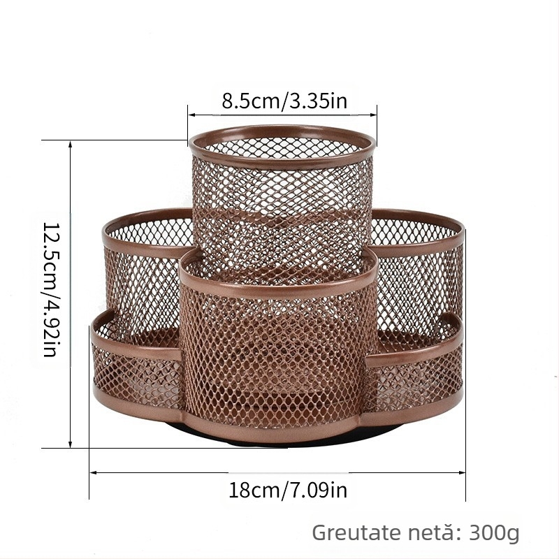 Suport metal pentru pix rotativ, formă circulară, model 02, rotație de 360°, imprimare logo disponibil