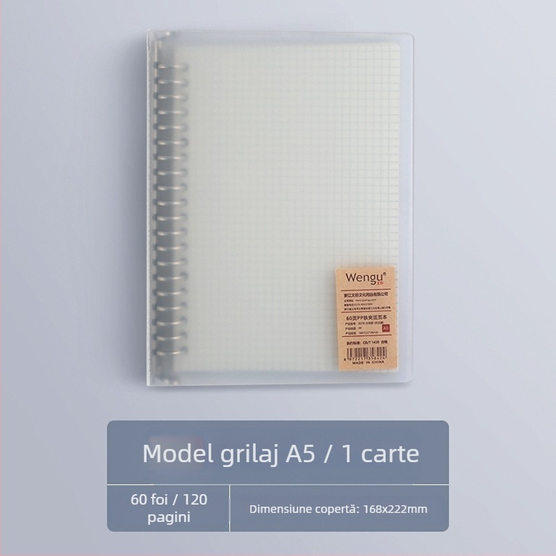 Caiet Wen Gu cu foi detașabile, copertă PP, hârtie offset, 80 g/m², stil pentru birou