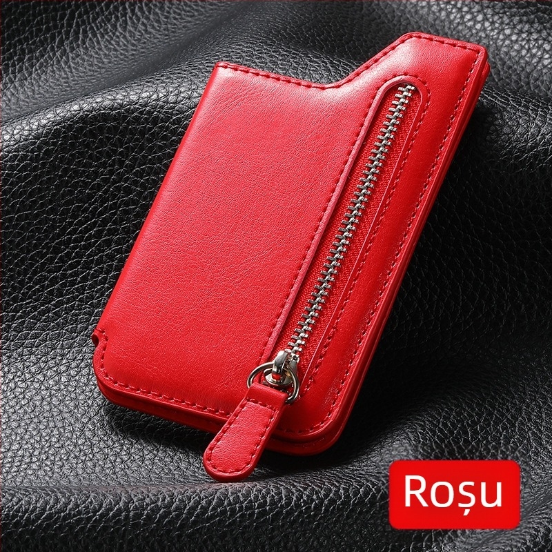 Portcarduri multifunctional din PU, cu suport magnetic pentru mașină, buzunar pentru monede și compartimente extinse pentru carduri