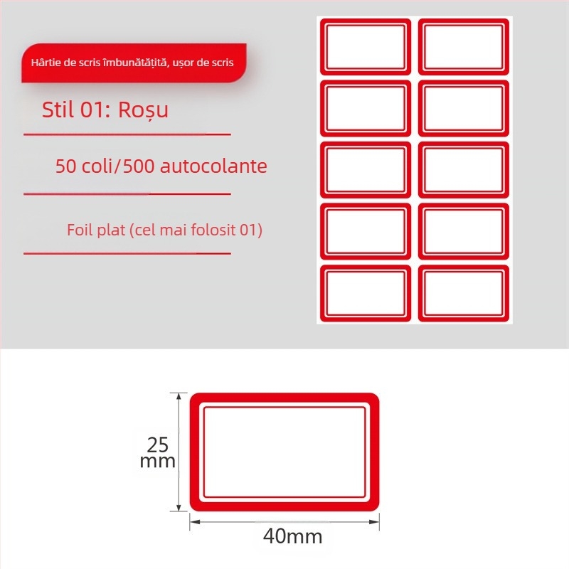 Etichete autoadezive scrise de mână pe rolă, hârtie pentru scris, personalizabile, 10 etichete pe pagină