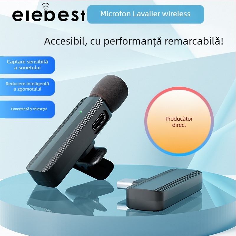 Microfon lavalier cablat pentru difuzare live, cu baterie încorporată de 300–500 mAh, răspuns în frecvențe 100 Hz–20 kHz, SNR ≥75 dB, intrare 5V
