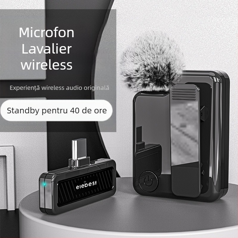 Microfon lavalier cablat pentru difuzare live, cu baterie încorporată de 300–500 mAh, răspuns în frecvențe 100 Hz–20 kHz, SNR ≥75 dB, intrare 5V
