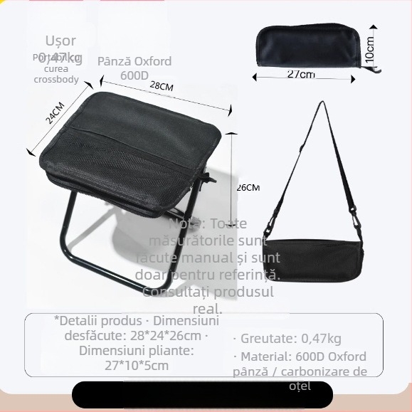 Scaun pliabil - oțel carbon, dimensiuni 28×23×26 cm, marcă Foreign man, portabil pentru camping și pescuit.