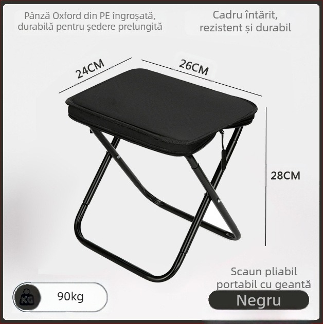 Scaun pliabil - oțel carbon, dimensiuni 28×23×26 cm, marcă Foreign man, portabil pentru camping și pescuit.