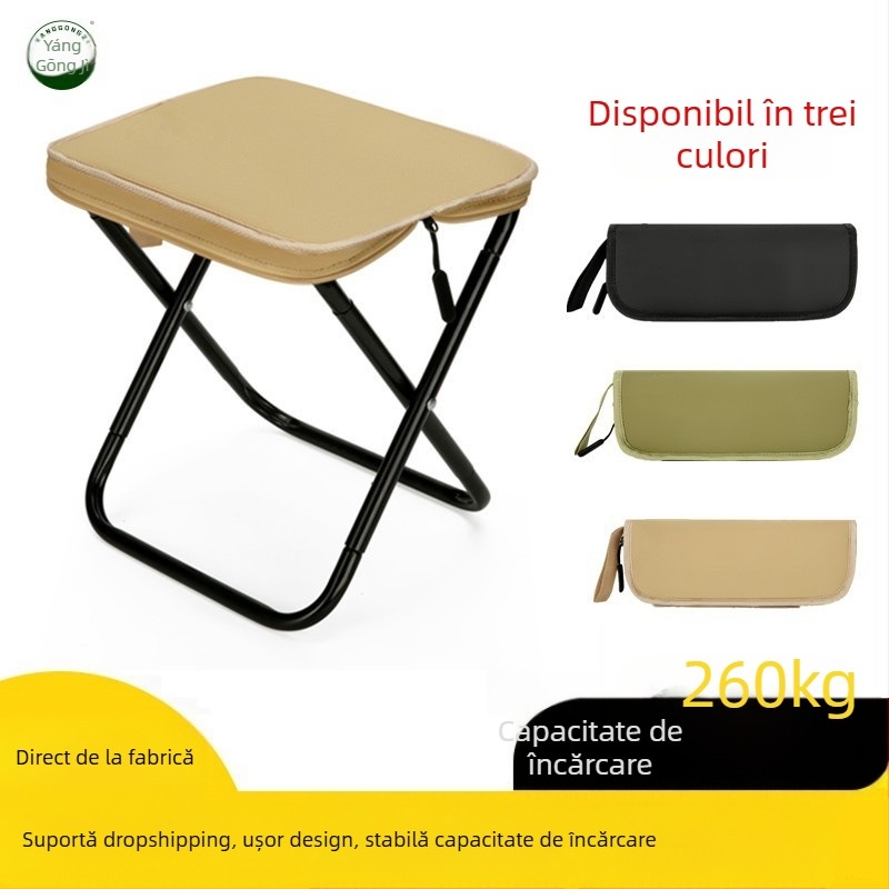Scaun pliabil - oțel carbon, dimensiuni 28×23×26 cm, marcă Foreign man, portabil pentru camping și pescuit.
