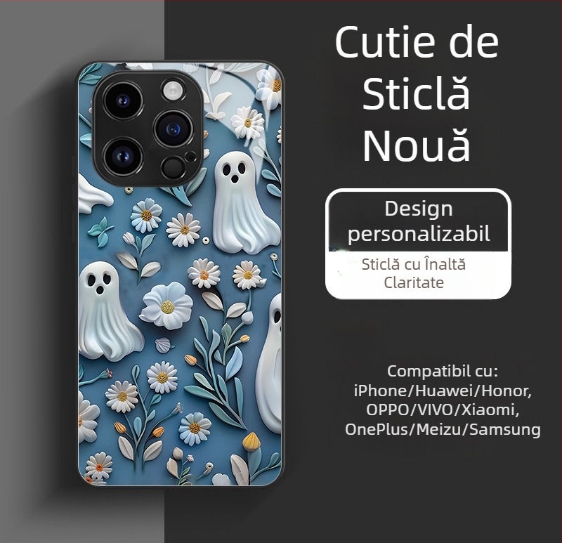 Husă pentru iPhone 11–14 Pro/Max cu craniu Halloween – Carcasă dură, rezistentă la șocuri, anti-amprente, disipare a căldurii, personalizabilă